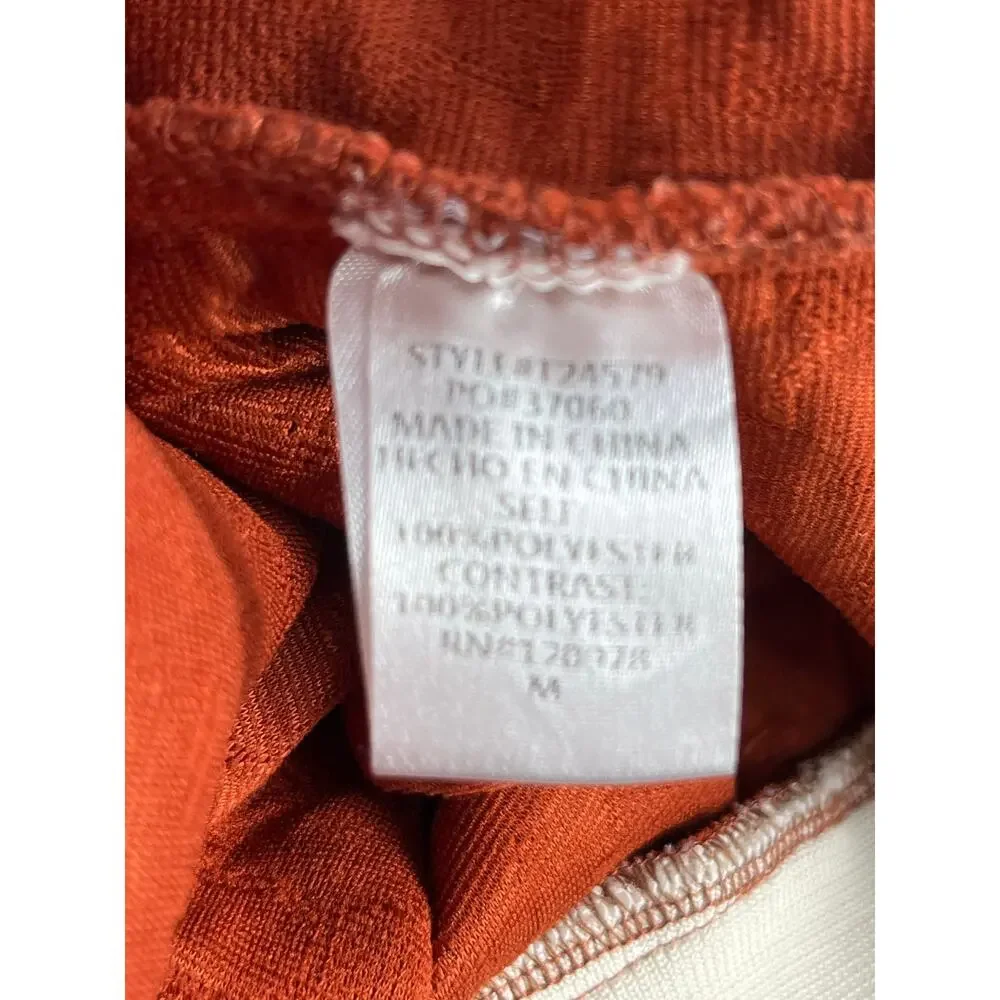 Entro Blouse Medium Orange Floral Textured Cropped Fall Ruffled Hems Boho - Picture 6 of 6